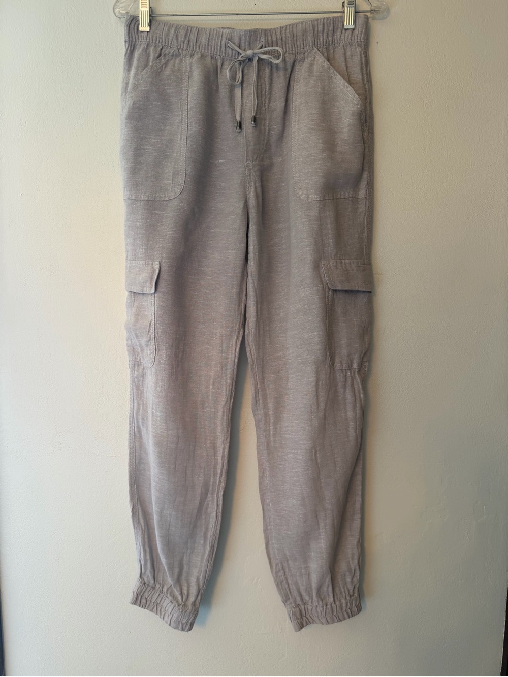 Nicole Miller Cream/Beige 100%linen Cropped Cargo Jogger Pants - Picture 2 of 7